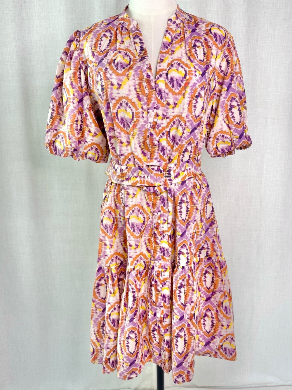 Suncoo Cerrone Arabesque Print Belted Mini Dress Coral T2 Medium NWT